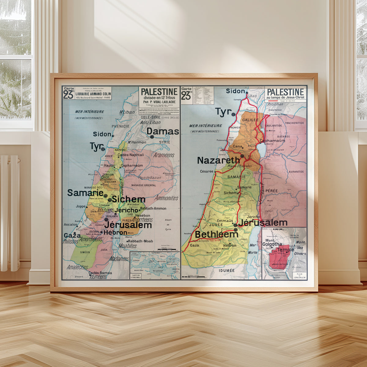 Carte Vidal Lablache 23 BIS & TER - PALESTINE - 120 x 100 cm (reproduction ancienne carte scolaire)
