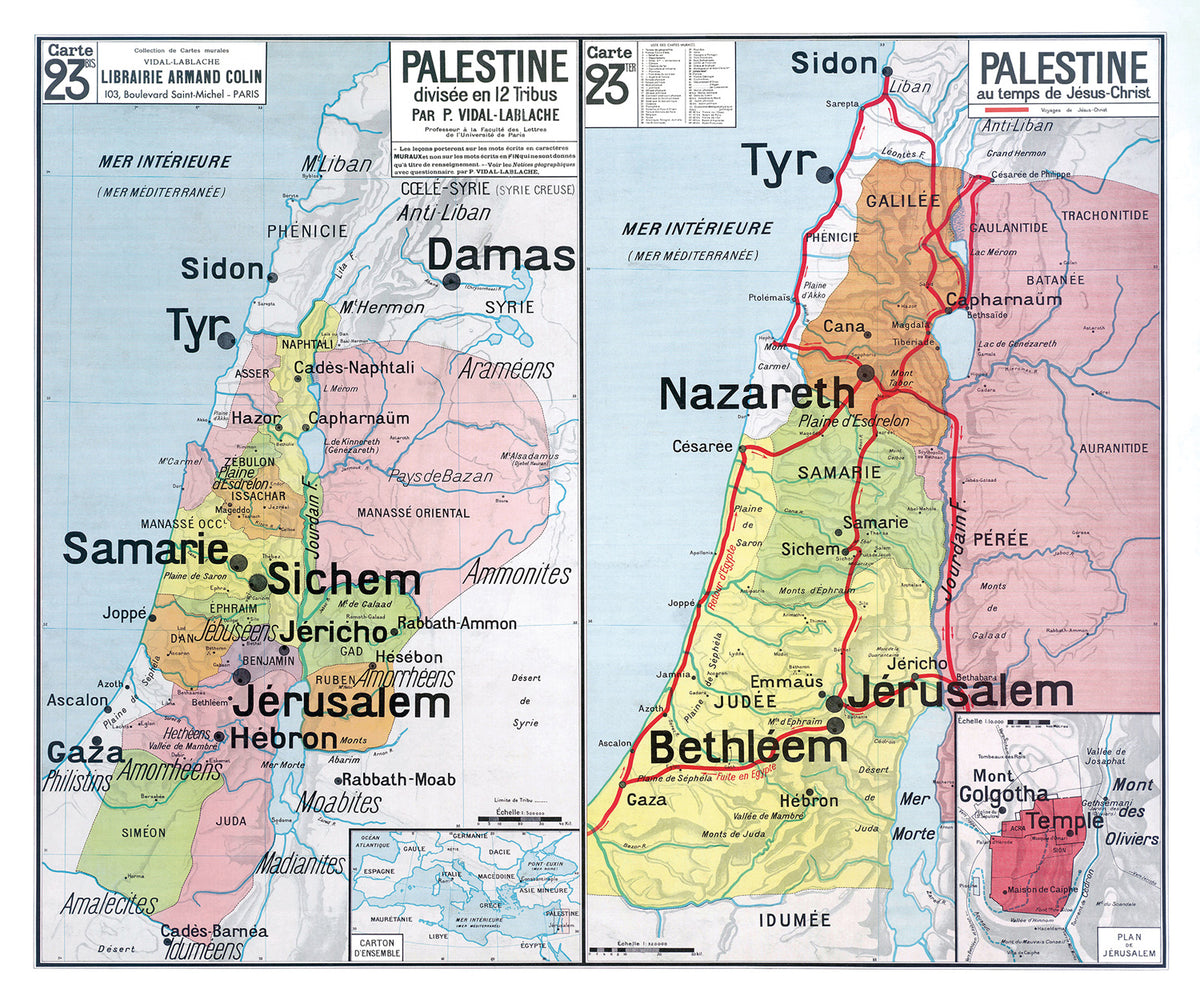 Carte Vidal Lablache 23 BIS & TER - PALESTINE - 120 x 100 cm (reproduction ancienne carte scolaire)