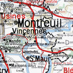 Carte Vidal Lablache 24 BIS - PARIS ET ENVIRONS - 120 x 100 cm (reproduction ancienne carte scolaire)