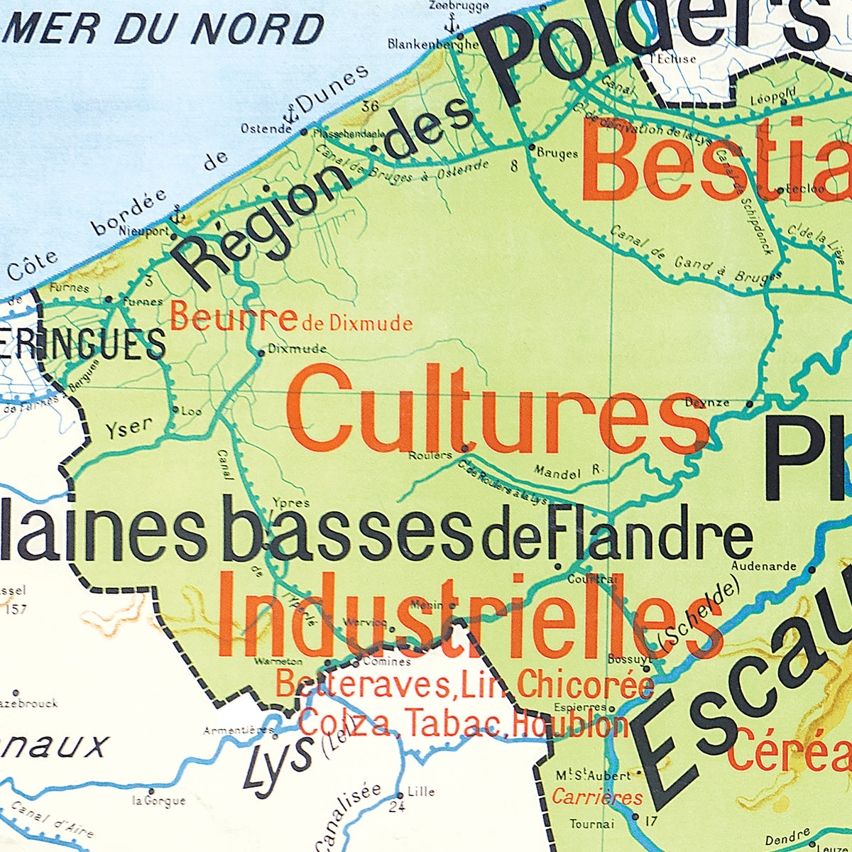 Carte Vidal Lablache 25 - BELGIQUE - PHYSIQUE ET AGRICOLE - 120 x 100 cm (reproduction ancienne carte scolaire)