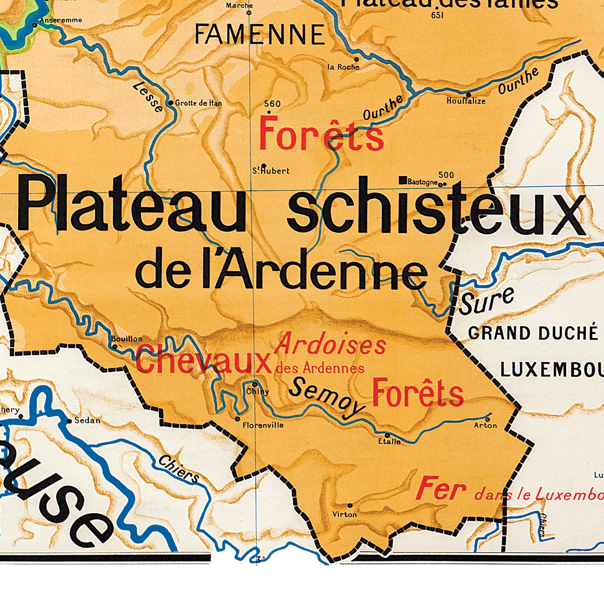 Carte Vidal Lablache 25 - BELGIQUE - PHYSIQUE ET AGRICOLE - 120 x 100 cm (reproduction ancienne carte scolaire)