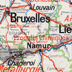 Carte Vidal Lablache 25 BIS - BELGIQUE - POLITIQUE ET INDUSTRIELLE - 120 x 100 cm (reproduction ancienne carte scolaire)