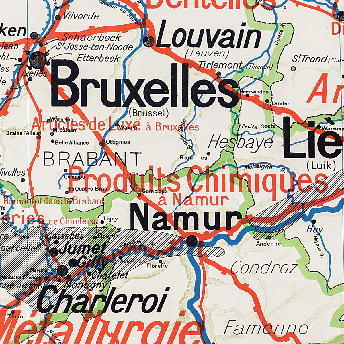 Carte Vidal Lablache 25 BIS - BELGIQUE - POLITIQUE ET INDUSTRIELLE - 120 x 100 cm (reproduction ancienne carte scolaire)