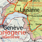 Carte Vidal Lablache 26 BIS - SUISSE - POLITIQUE ET INDUSTRIELLE - 120 x 100 cm (reproduction ancienne carte scolaire)