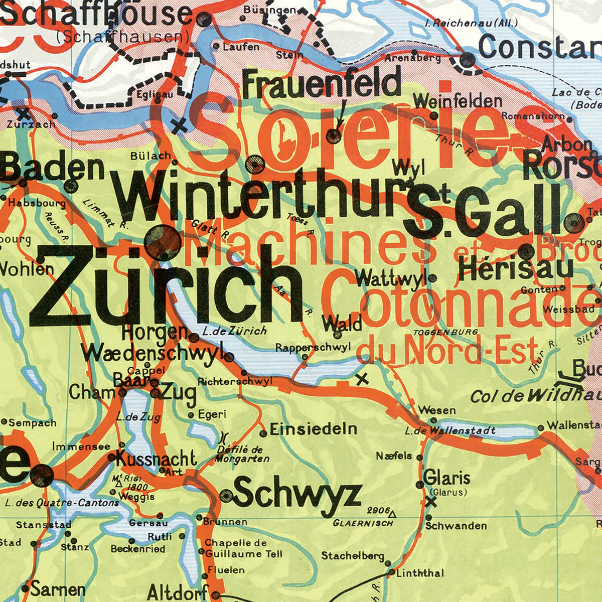 Carte Vidal Lablache 26 BIS - SUISSE - POLITIQUE ET INDUSTRIELLE - 120 x 100 cm (reproduction ancienne carte scolaire)