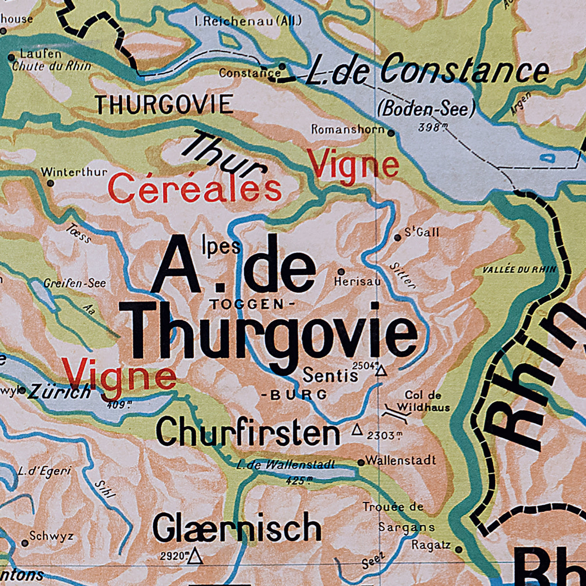 Carte Vidal Lablache 26 - SUISSE - PHYSIQUE ET AGRICOLE - 120 x 100 cm (reproduction ancienne carte scolaire)