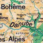 Carte Vidal Lablache 27 - ALLEMAGNE POLOGNE AUTRICHE - PHYSIQUE - 120 x 100 cm (reproduction ancienne carte scolaire)