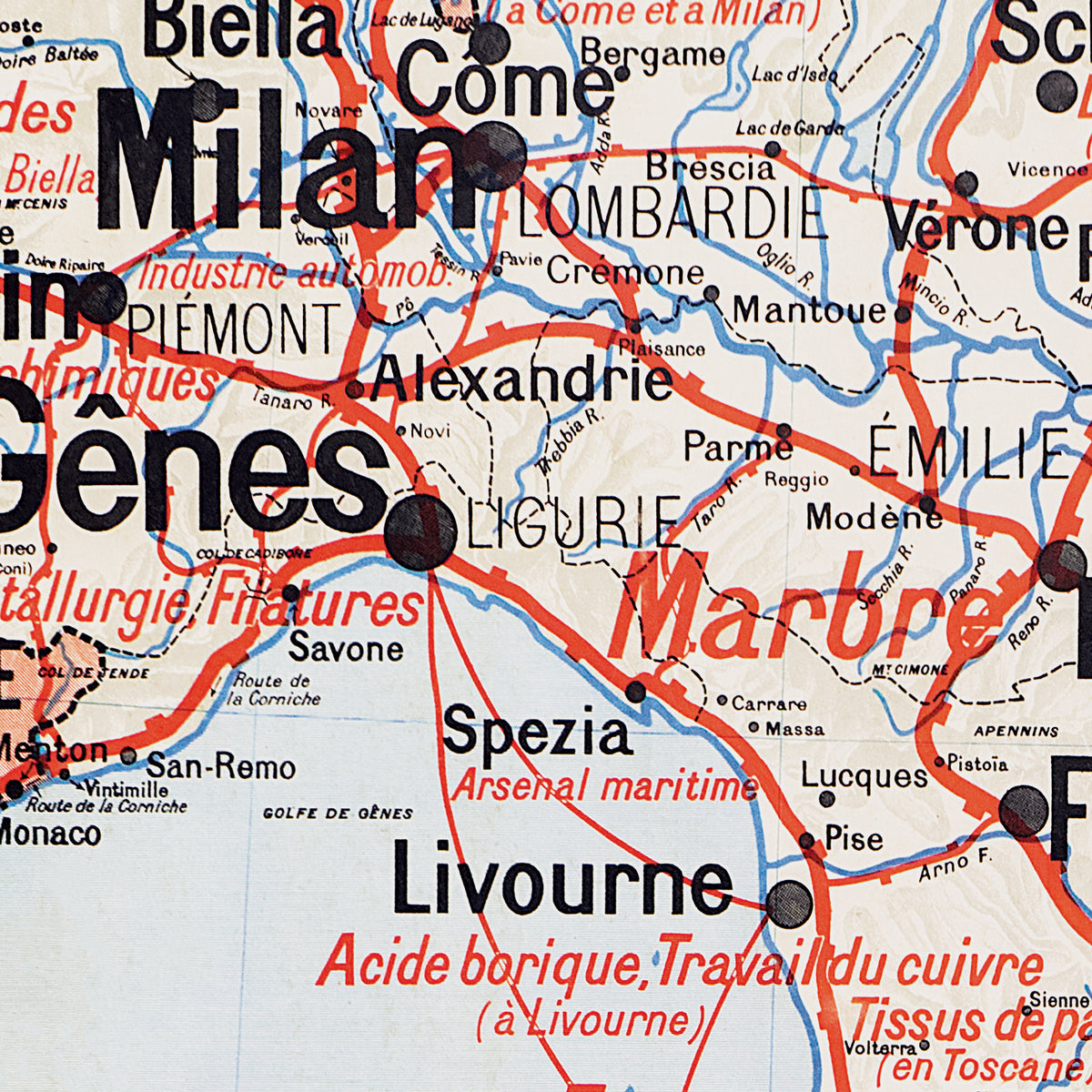 Carte Vidal Lablache 30 BIS - ITALIE - POLITIQUE ET INDUSTRIELLE - 100 x 120 cm (reproduction ancienne carte scolaire)