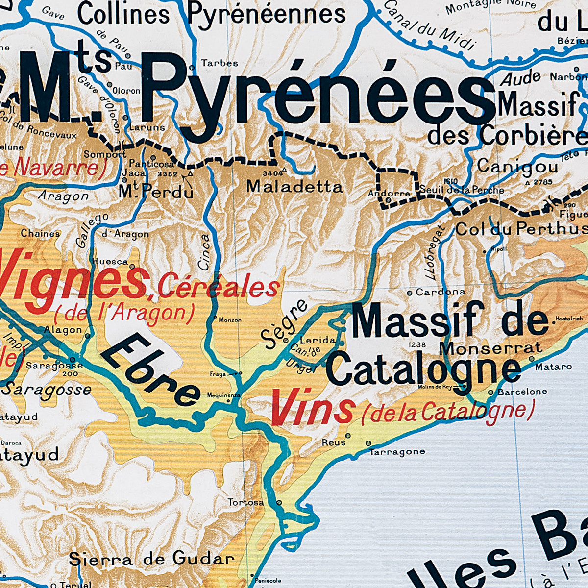 Carte Vidal Lablache 31 - ESPAGNE ET PORTUGAL - PHYSIQUE ET AGRICOLE - 120 x 100 cm (reproduction ancienne carte scolaire)