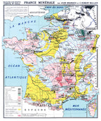 Carte Jean Brunhes et C. Robert-Muller 32 BIS - FRANCE MINERALE - 100 x 120 cm (reproduction ancienne carte scolaire)