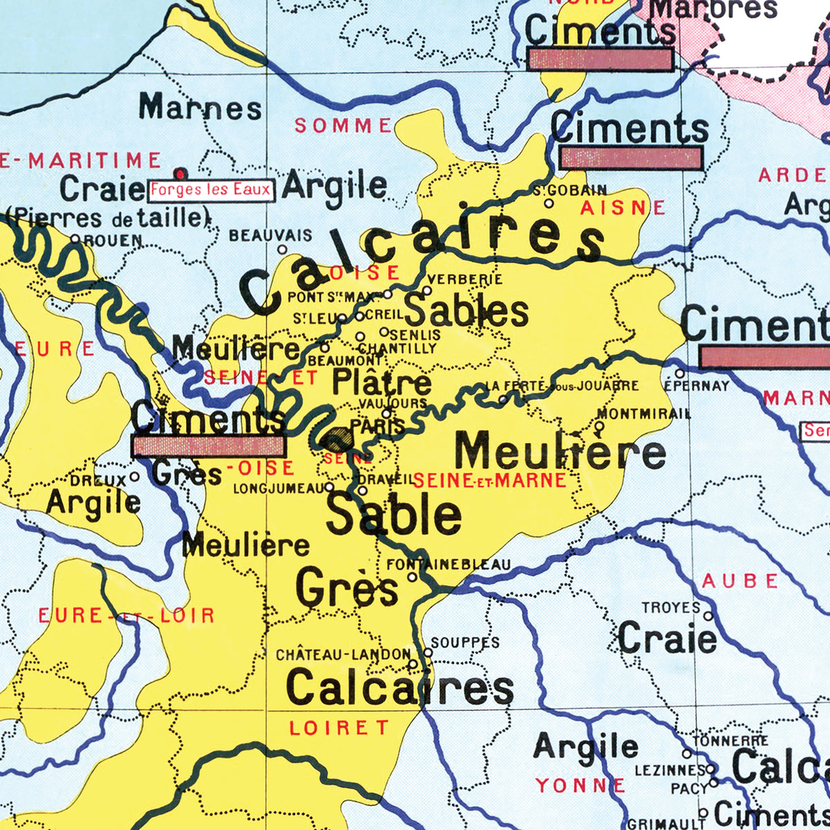 Carte Jean Brunhes et C. Robert-Muller 32 BIS - FRANCE MINERALE - 100 x 120 cm (reproduction ancienne carte scolaire)