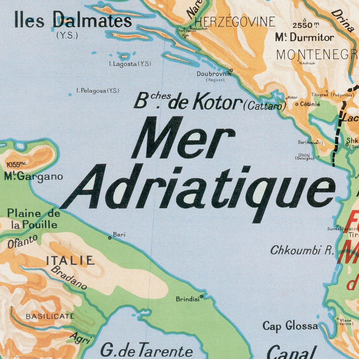 Carte Vidal Lablache 33 - ETATS BALKANIQUES - PHYSIQUE - 120 x 100 cm (reproduction ancienne carte scolaire)