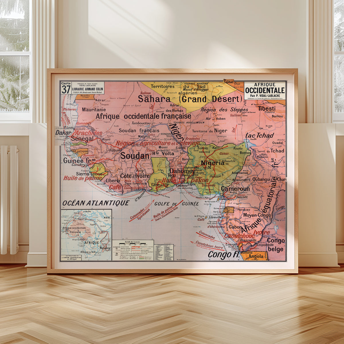 Carte Vidal Lablache 37 - AFRIQUE OCCIDENTALE - 120 x 100 cm (reproduction ancienne carte scolaire)