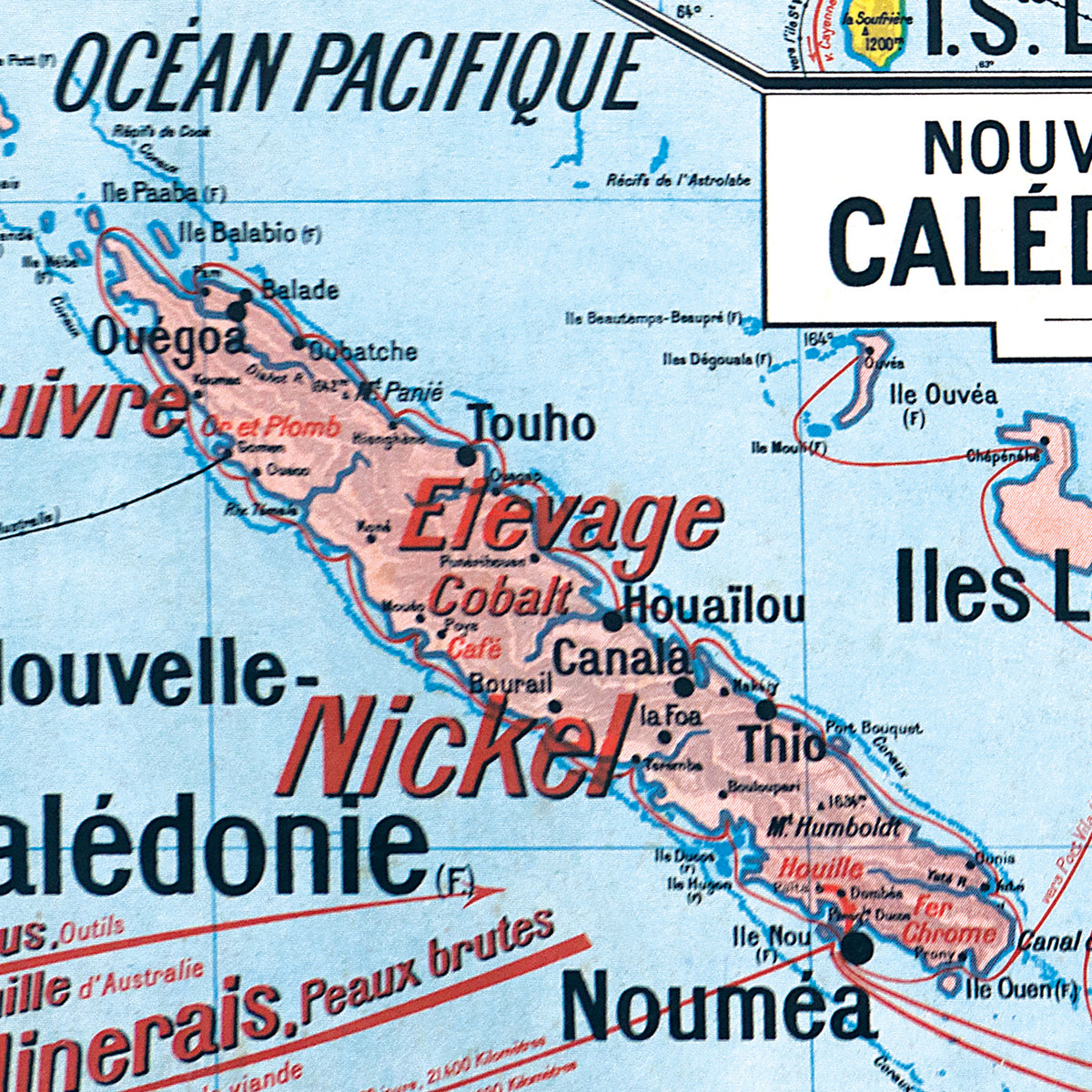 Carte Vidal Lablache 37 BIS - ANTILLES GUYANE NOUVELLE-CALEDONIE - 120 x 100 cm (reproduction ancienne carte scolaire)