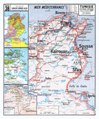 Carte Vidal Lablache 38 - TUNISIE - POLITIQUE ET PHYSIQUE  - 100 x 120 cm (reproduction ancienne carte scolaire)