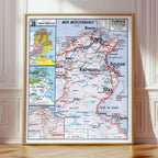 Carte Vidal Lablache 38 - TUNISIE - POLITIQUE ET PHYSIQUE  - 100 x 120 cm (reproduction ancienne carte scolaire)