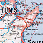 Carte Vidal Lablache 38 - TUNISIE - POLITIQUE ET PHYSIQUE  - 100 x 120 cm (reproduction ancienne carte scolaire)