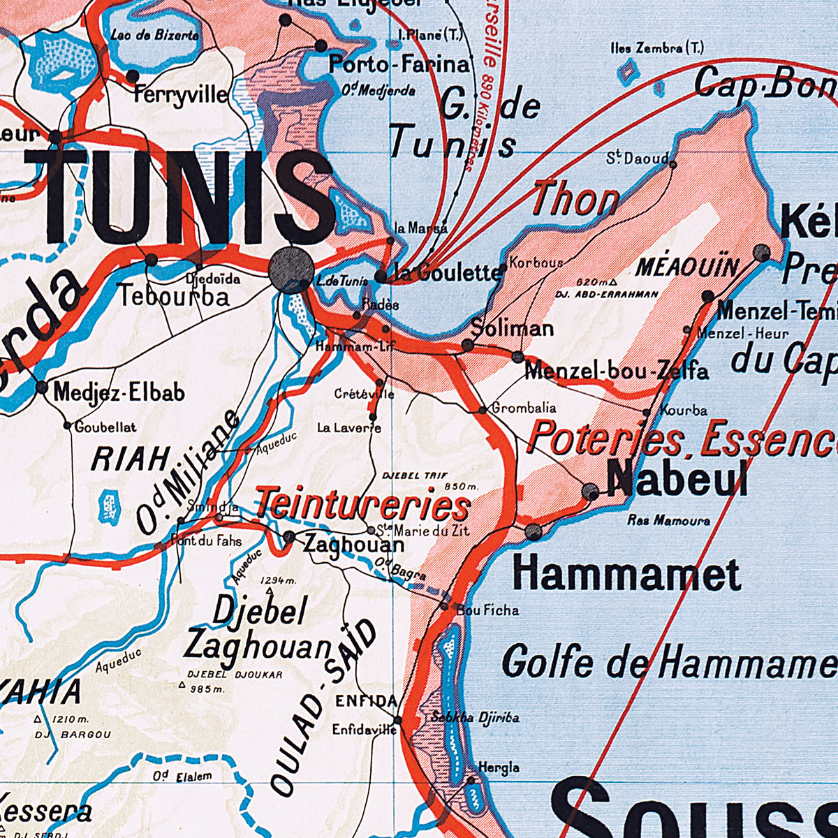 Carte Vidal Lablache 38 - TUNISIE - POLITIQUE ET PHYSIQUE  - 100 x 120 cm (reproduction ancienne carte scolaire)