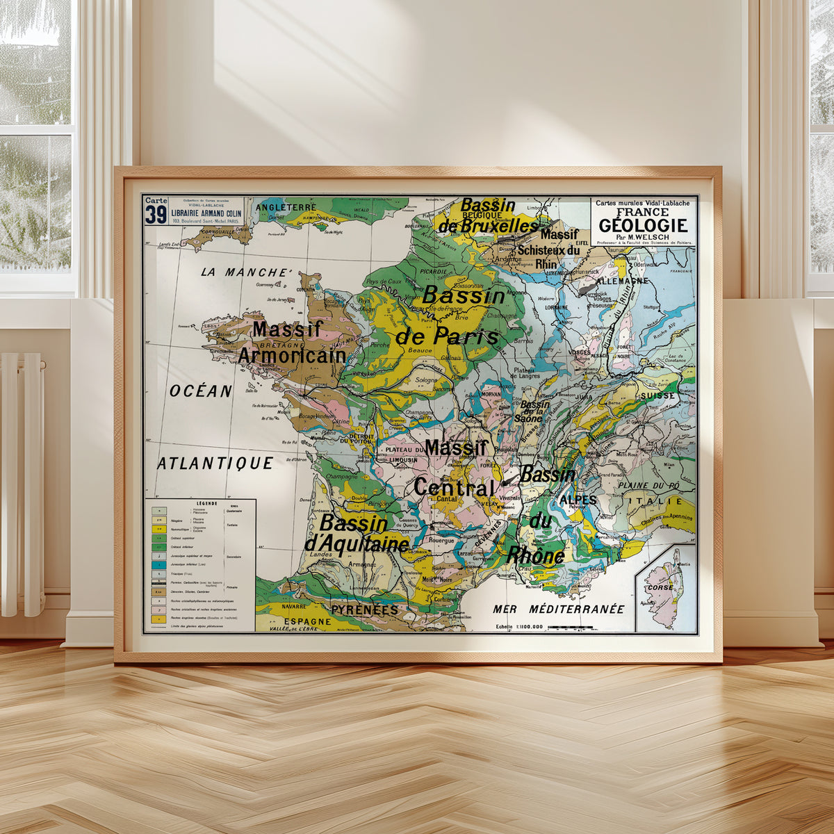 Carte Vidal Lablache 39 - FRANCE GEOLOGIE - 120 x 100 cm (reproduction ancienne carte scolaire)