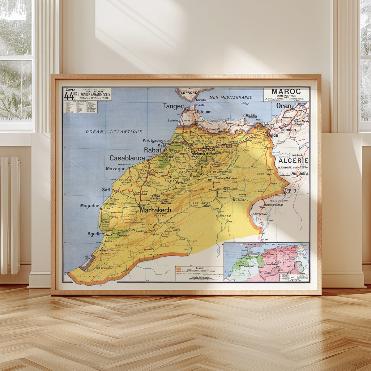Carte Vidal Lablache 44 BIS - MAROC POLITIQUE - 120 x 100 cm (reproduction ancienne carte scolaire)