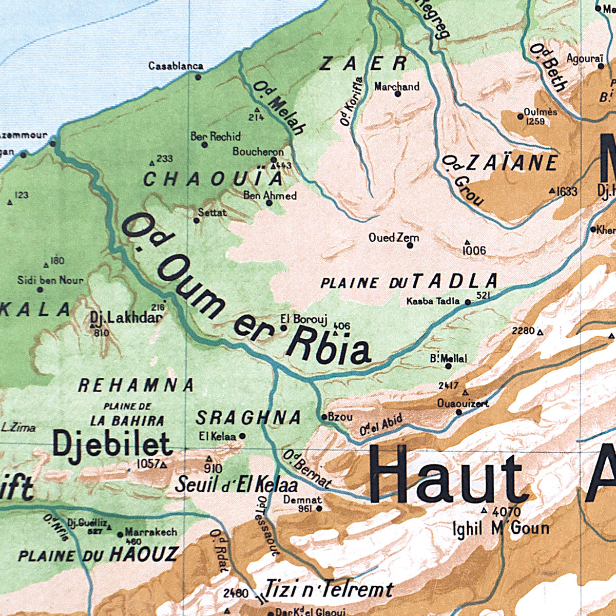 Carte Vidal Lablache 44 - MAROC PHYSIQUE - 120 x 100 cm (reproduction ancienne carte scolaire)