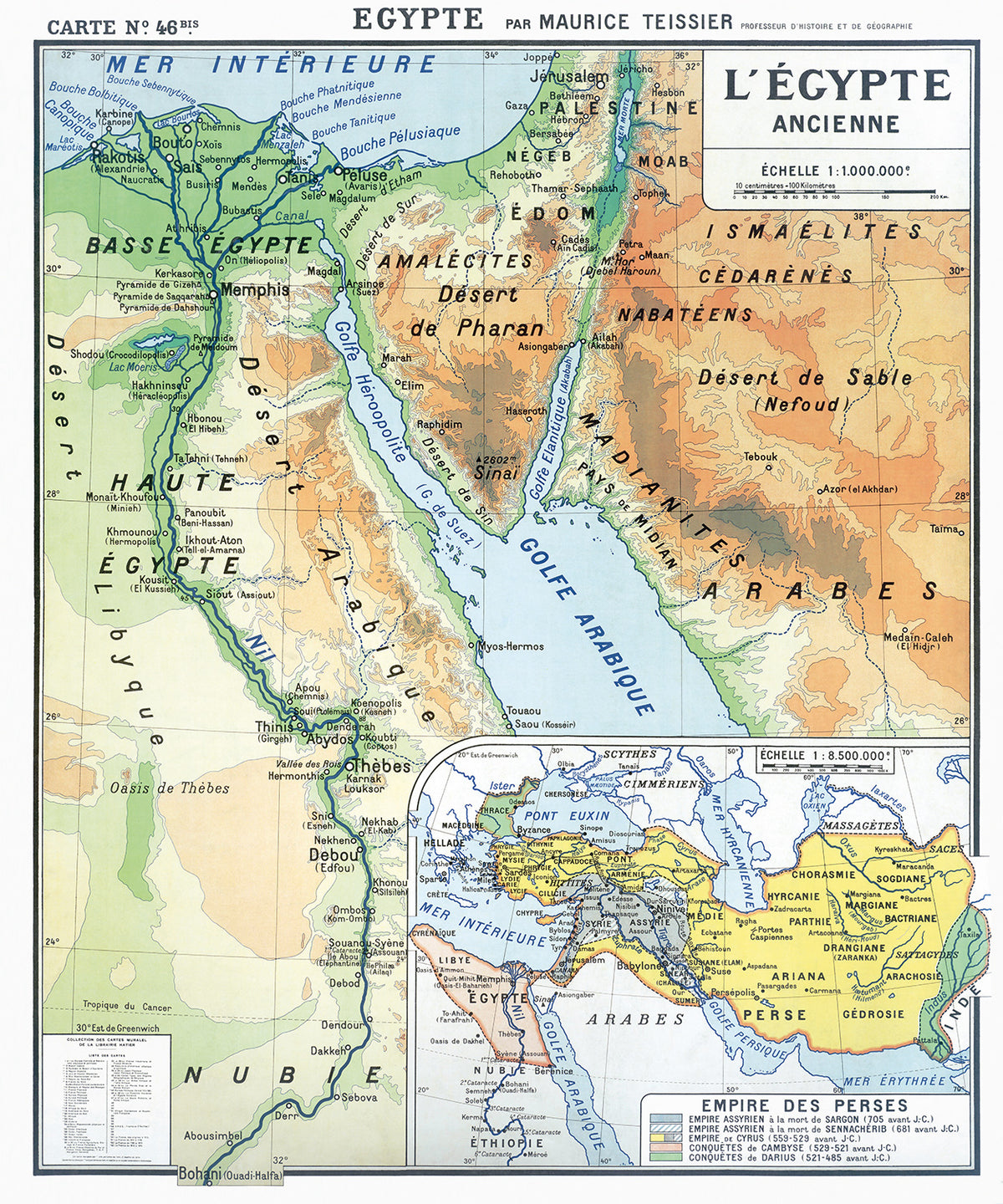 Carte Maurice Teissier 46 BIS - EGYPTE ANCIENNE - 100 x 120 cm (reproduction ancienne carte scolaire)