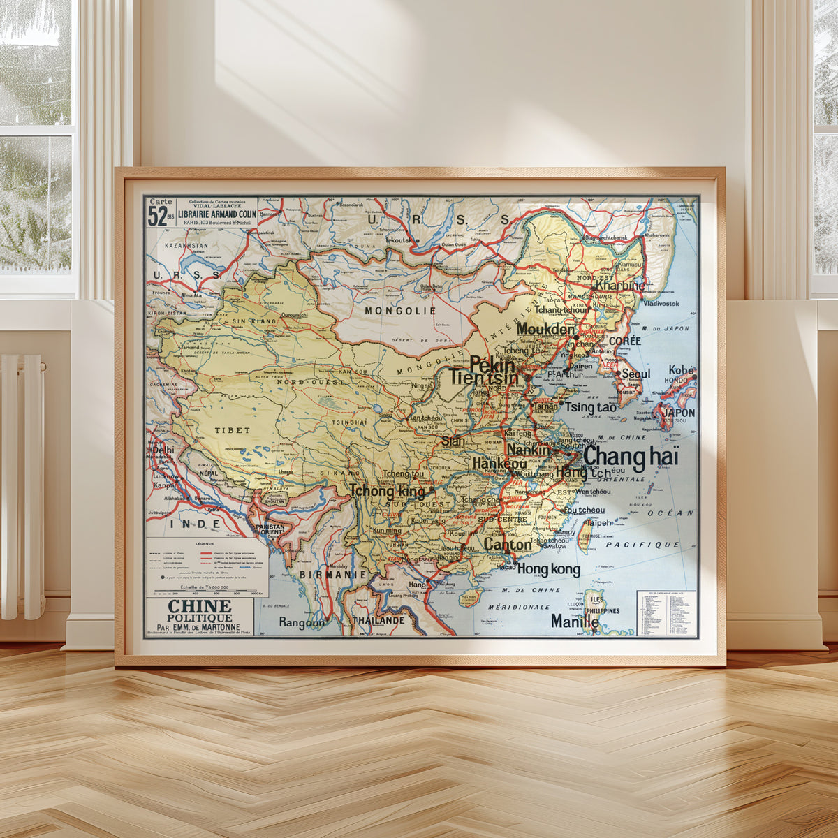 Carte Vidal Lablache 52 BIS - CHINE POLITIQUE - 120 x 100 cm (reproduction ancienne carte scolaire)