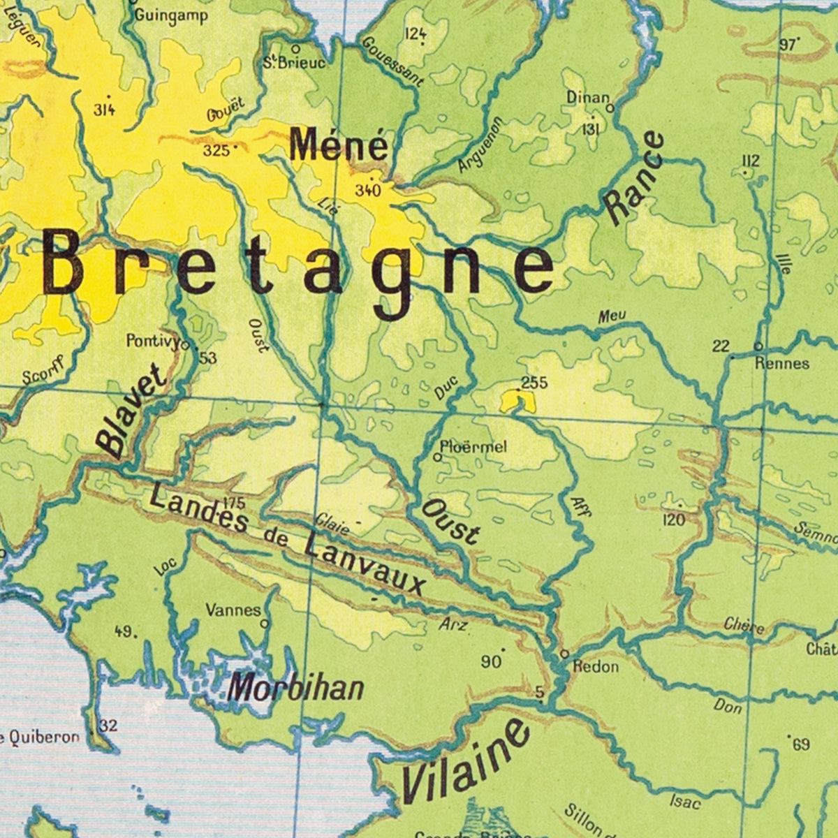 Carte Vidal Lablache 60 - FRANCE DE L'OUEST - PHYSIQUE - 100 x 120 cm (reproduction ancienne carte scolaire)
