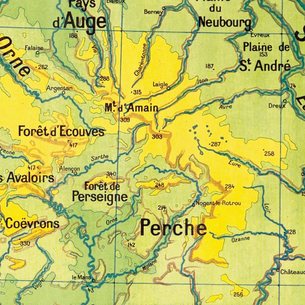 Carte Vidal Lablache 60 - FRANCE DE L'OUEST - PHYSIQUE - 100 x 120 cm (reproduction ancienne carte scolaire)