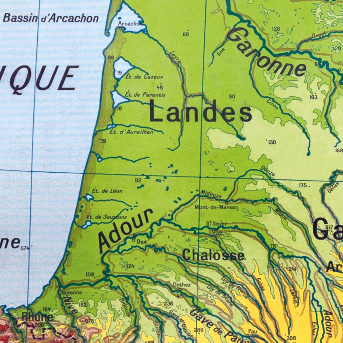 Carte Vidal Lablache 63 - BASSIN D'AQUITAINE - PHYSIQUE - 120 x 100 cm (reproduction ancienne carte scolaire)