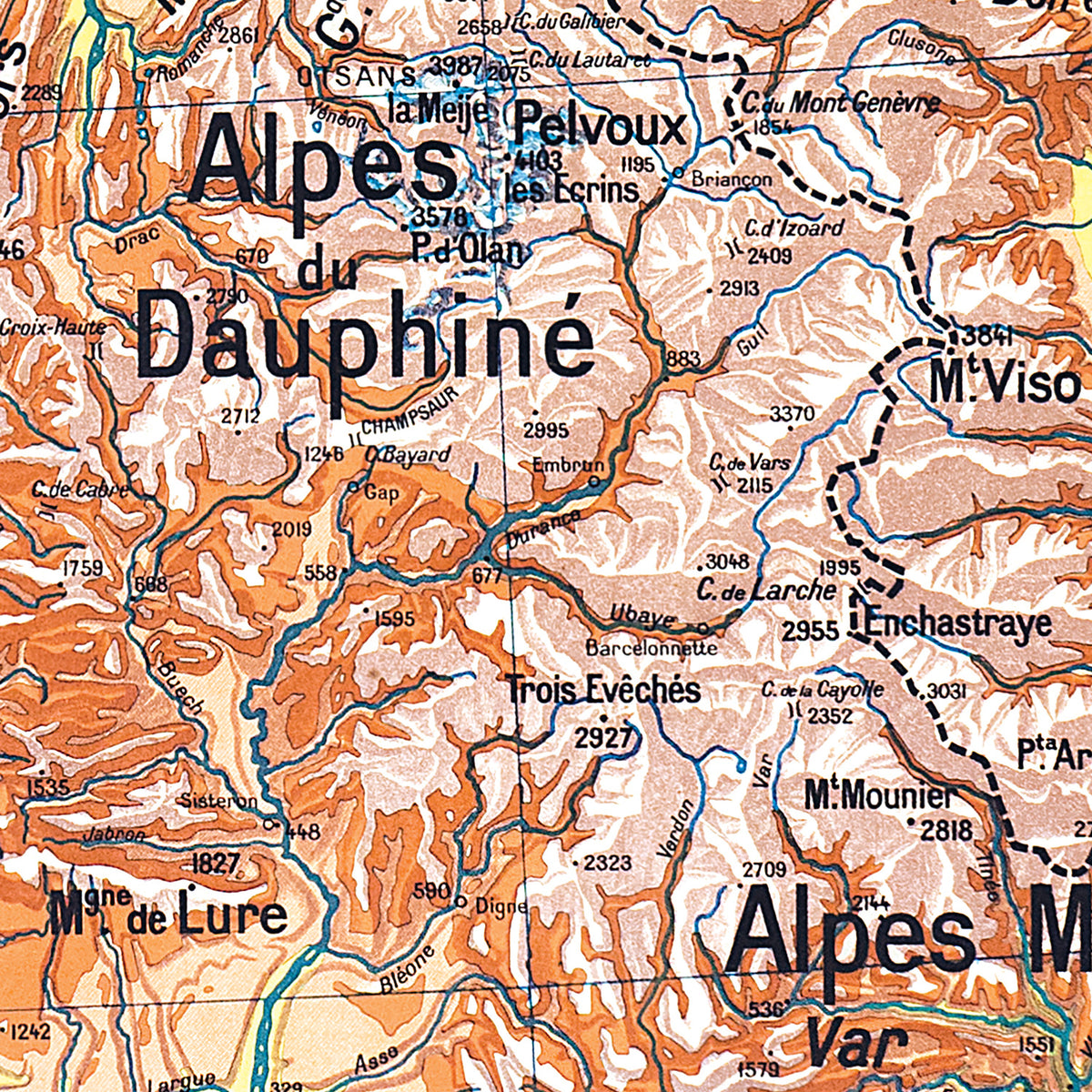 Carte Vidal Lablache 64 - ALPES FRANCAISES - PHYSIQUE - 100 x 120 cm (reproduction ancienne carte scolaire)