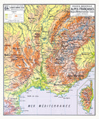 Carte Vidal Lablache 64 - ALPES FRANCAISES - PHYSIQUE - 100 x 120 cm (reproduction ancienne carte scolaire)