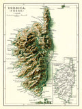 Carte de la CORSE - Effet 3D - 90 x 120 cm (reproduction ancienne carte scolaire)