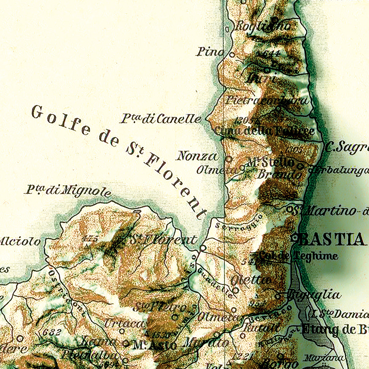 Carte de la CORSE - Effet 3D - 90 x 120 cm (reproduction ancienne carte scolaire)