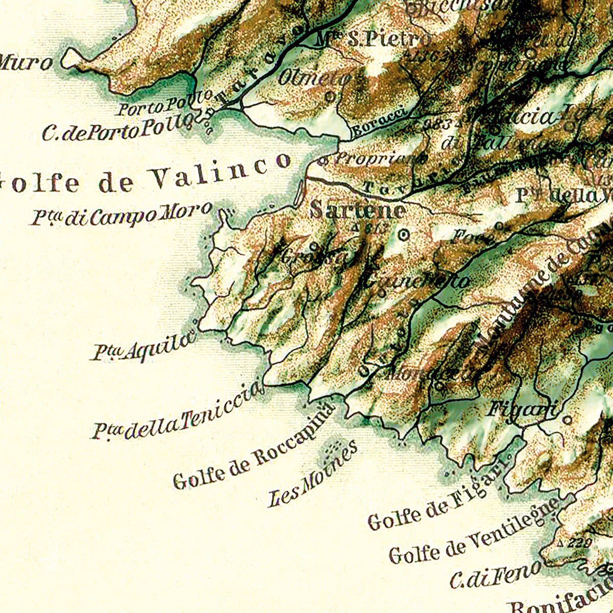 Carte de la CORSE - Effet 3D - 90 x 120 cm (reproduction ancienne carte scolaire)