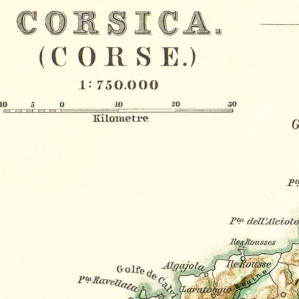 Carte de la CORSE - Effet 3D - 90 x 120 cm (reproduction ancienne carte scolaire)