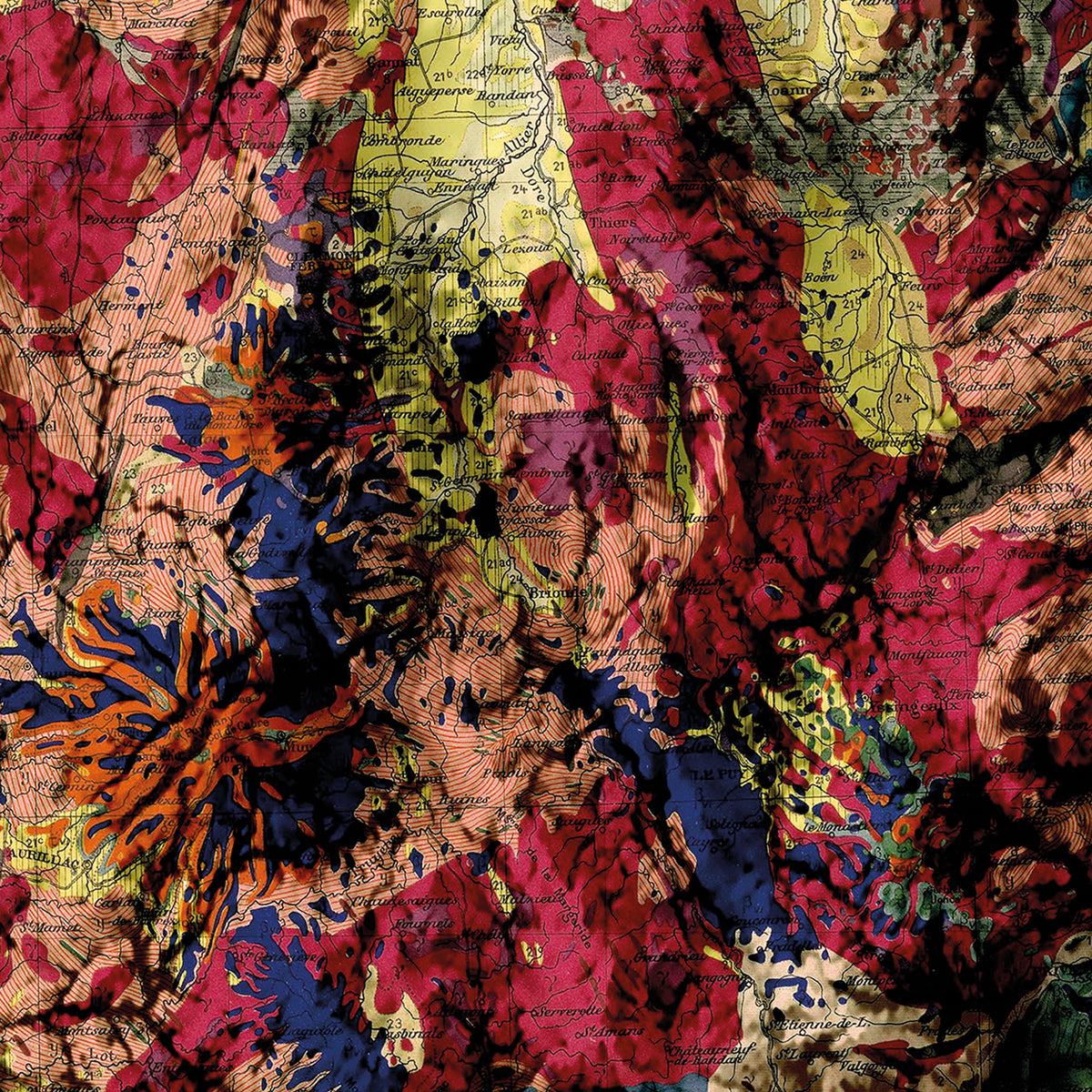 Carte GEOLOGIQUE de la FRANCE - Effet 3D - 120 x 120 cm (reproduction ancienne carte scolaire)