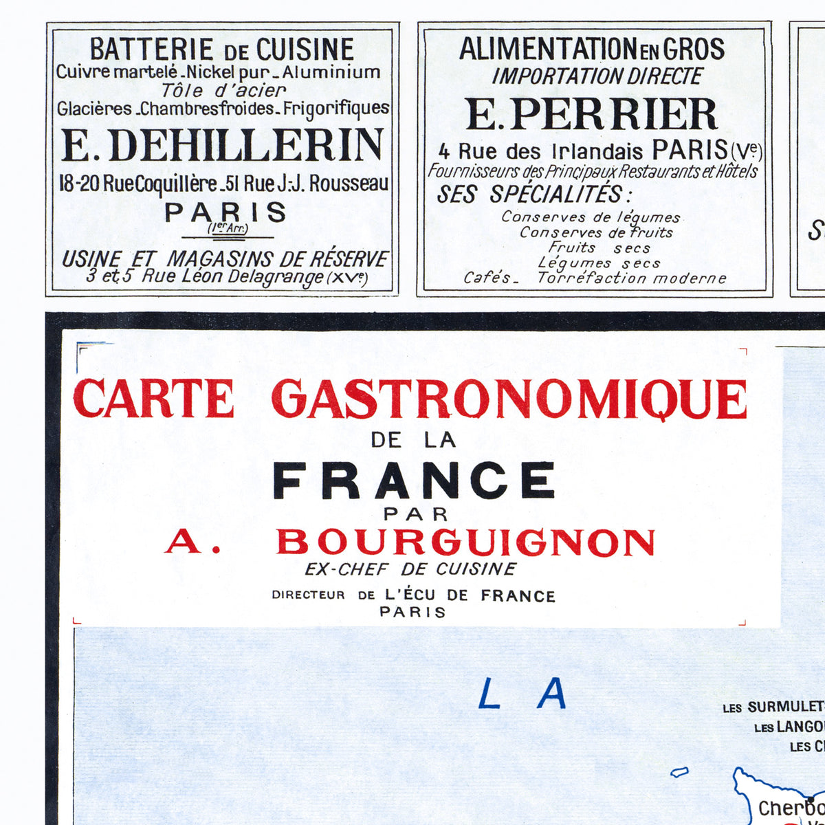 Carte GASTRONOMIQUE de la FRANCE - 100 x 120 cm (reproduction ancienne carte scolaire)