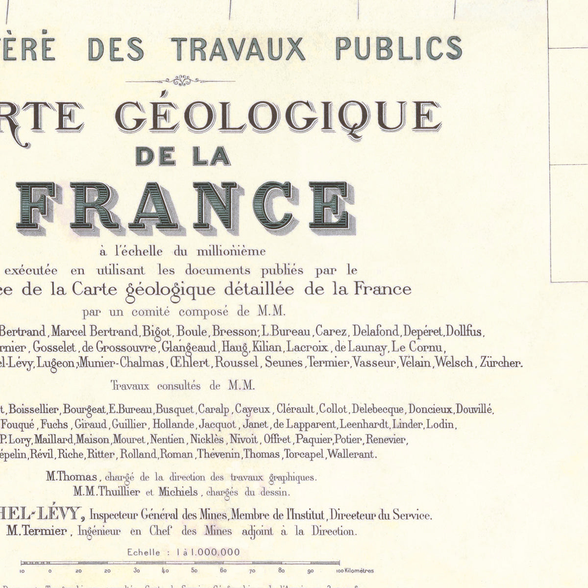 Carte GEOLOGIQUE de la FRANCE - 105 x 100 cm (reproduction ancienne carte scolaire)