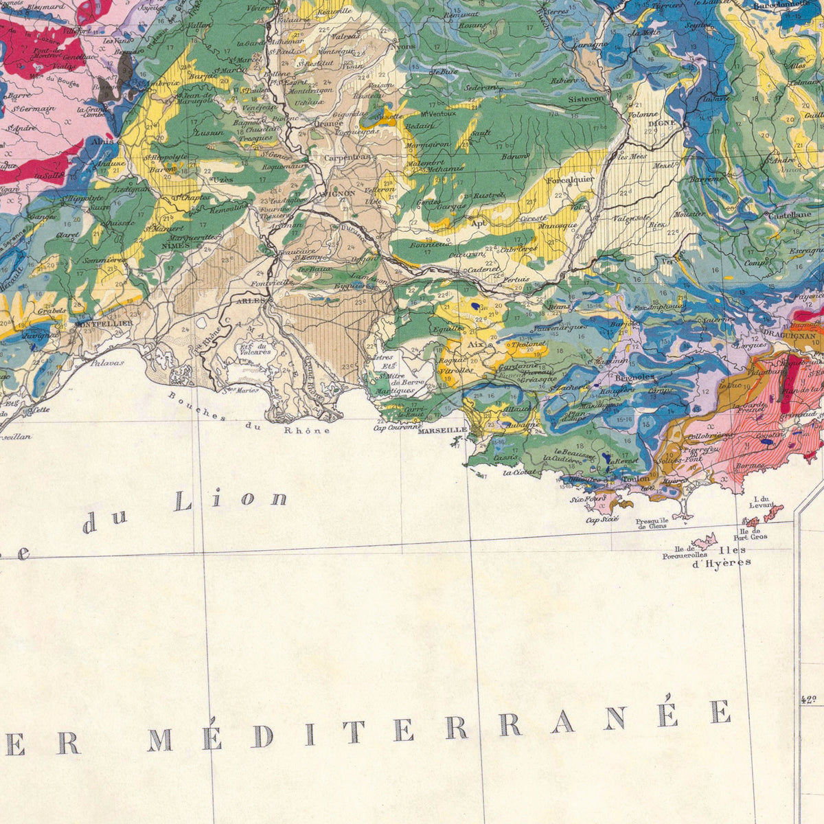 Carte GEOLOGIQUE de la FRANCE - 105 x 100 cm (reproduction ancienne carte scolaire)