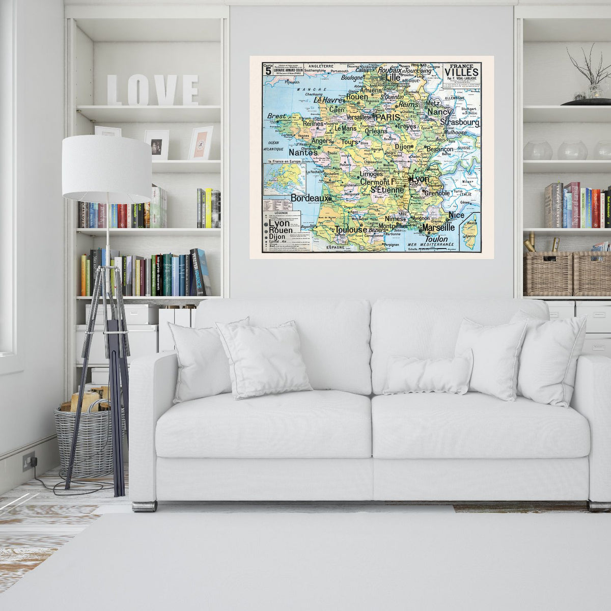 Carte Vidal Lablache 5 - FRANCE VILLES - 120 x 100 cm (reproduction ancienne carte scolaire)