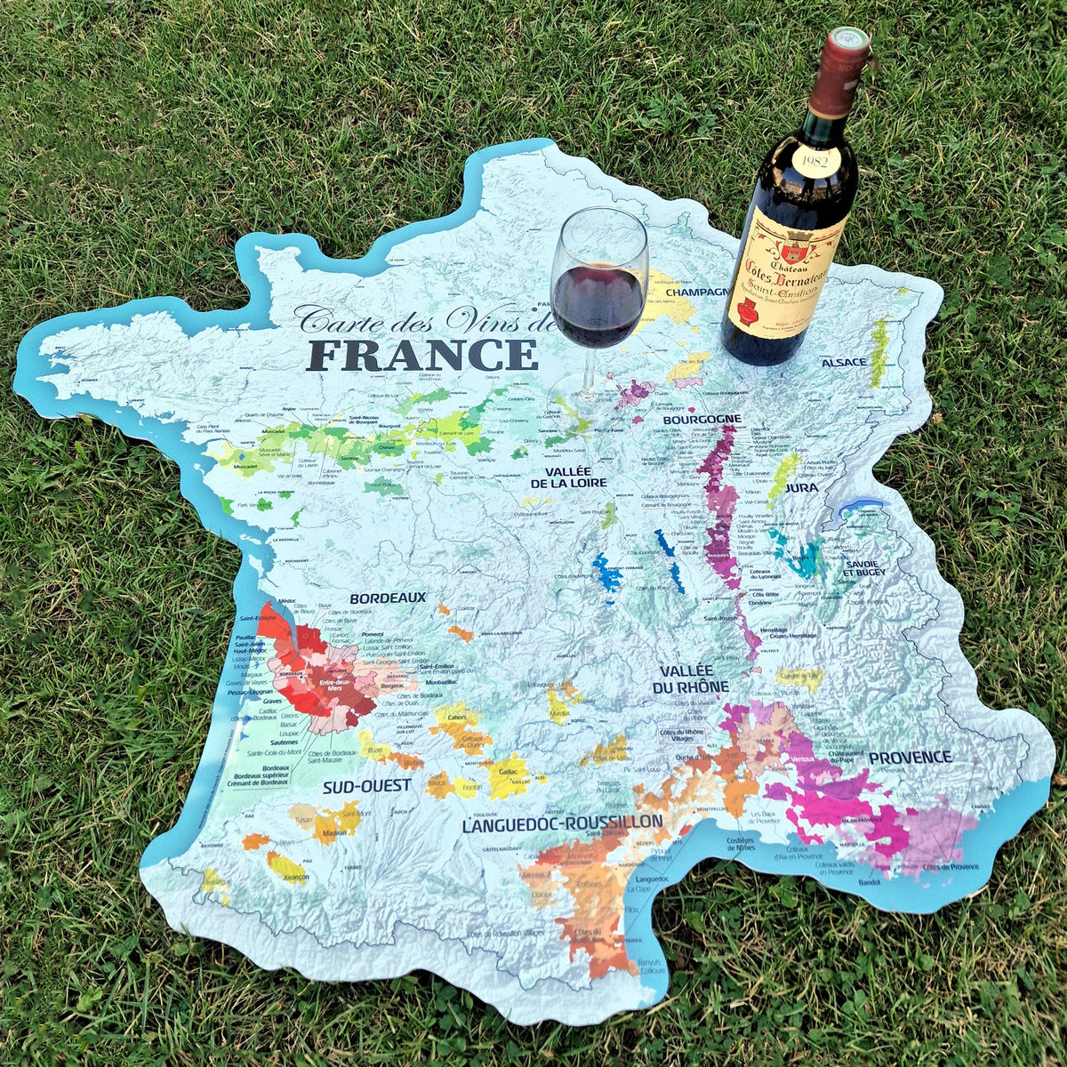 Carte des Vins de France - 120 cm - forme de l'hexagone - Jardin