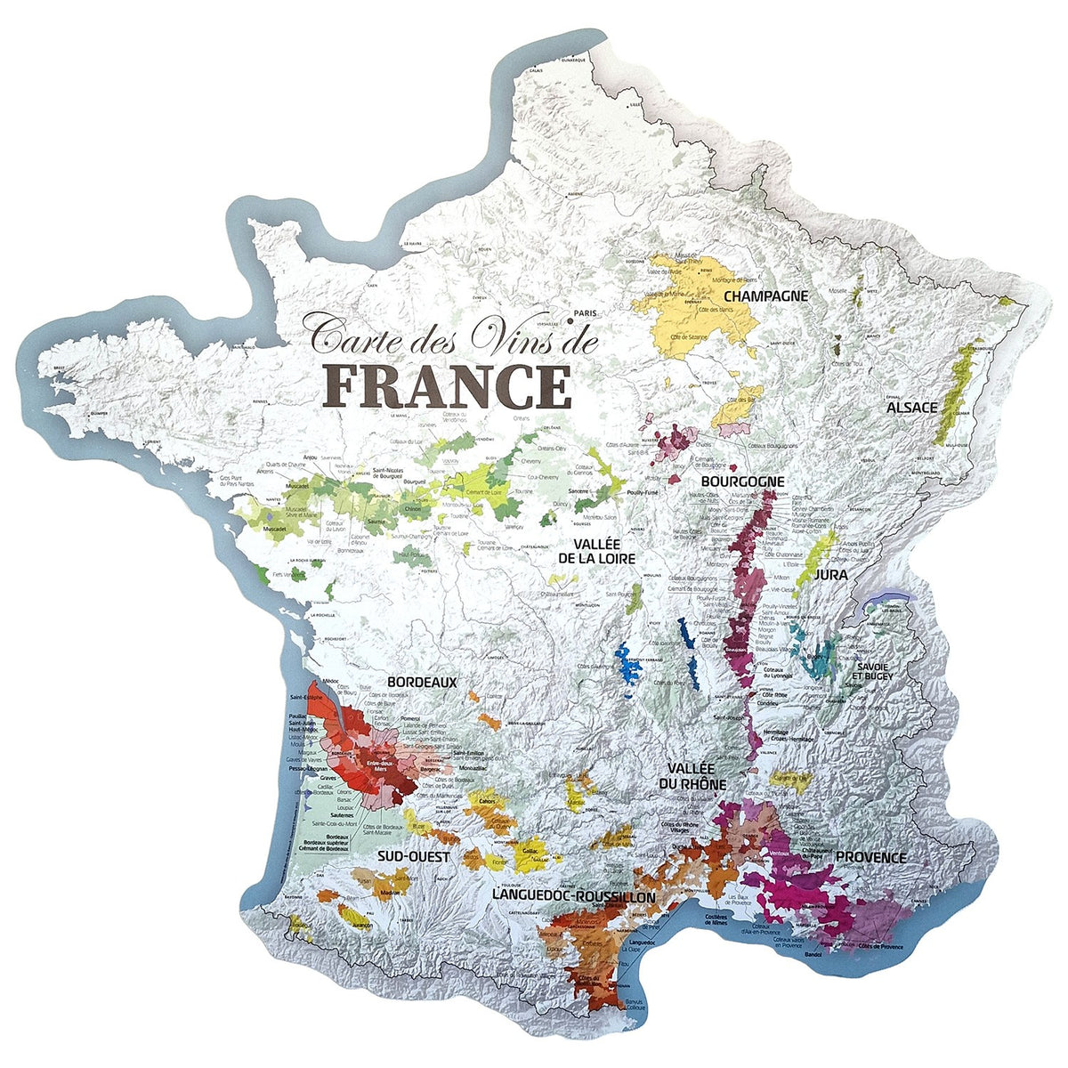 Carte des Vins de France - 120 cm Sticker Mural fond blanc (forme de l'hexagone)