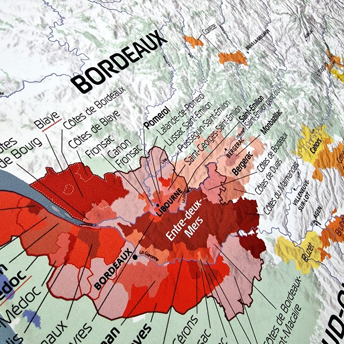 Carte des Vins de France - 150 cm (forme de l'hexagone) - Bordeaux