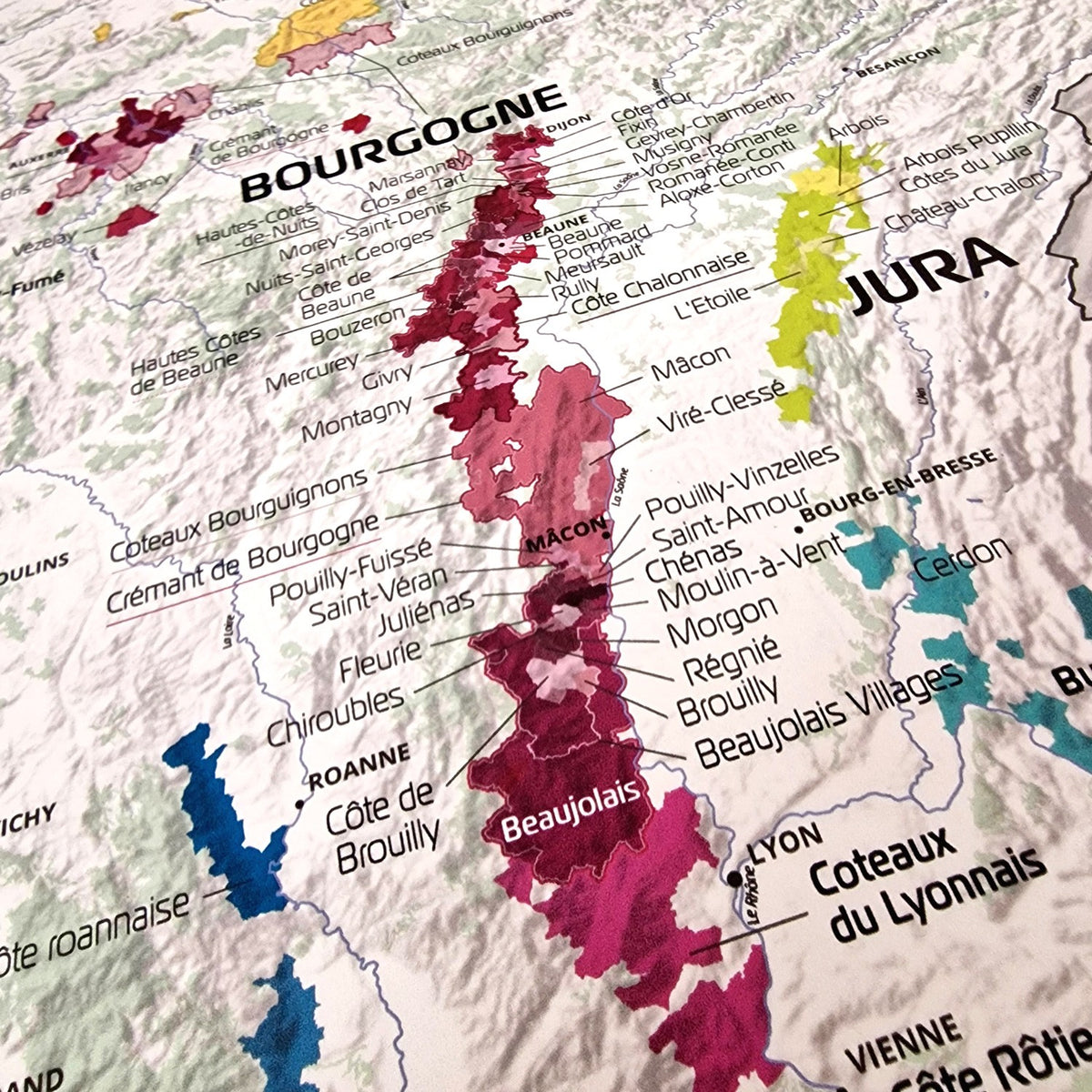 Carte des Vins de France - 150 cm (forme de l'hexagone) - Bourgogne