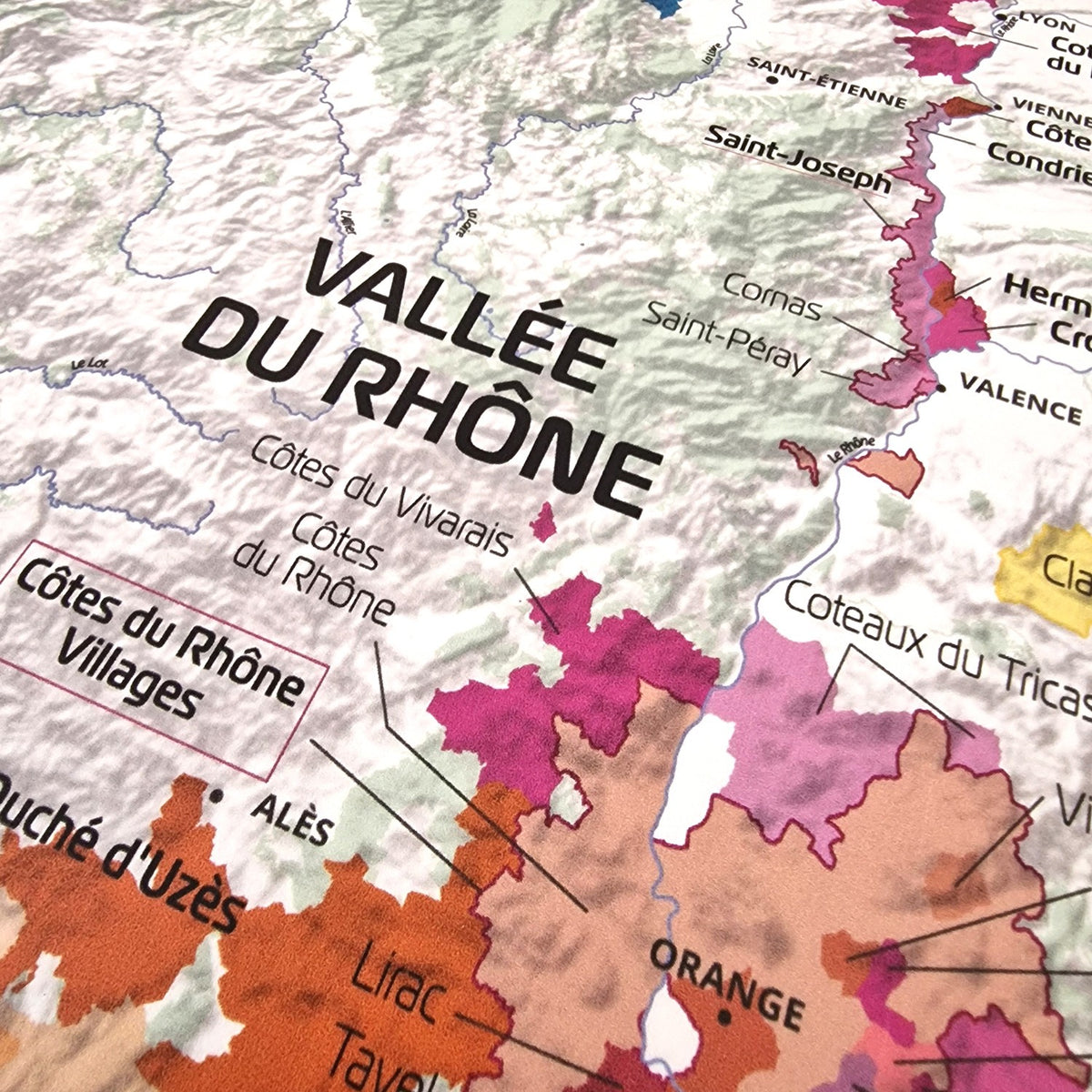 Carte des Vins de France - 150 cm (forme de l'hexagone) - Valle du Rhone