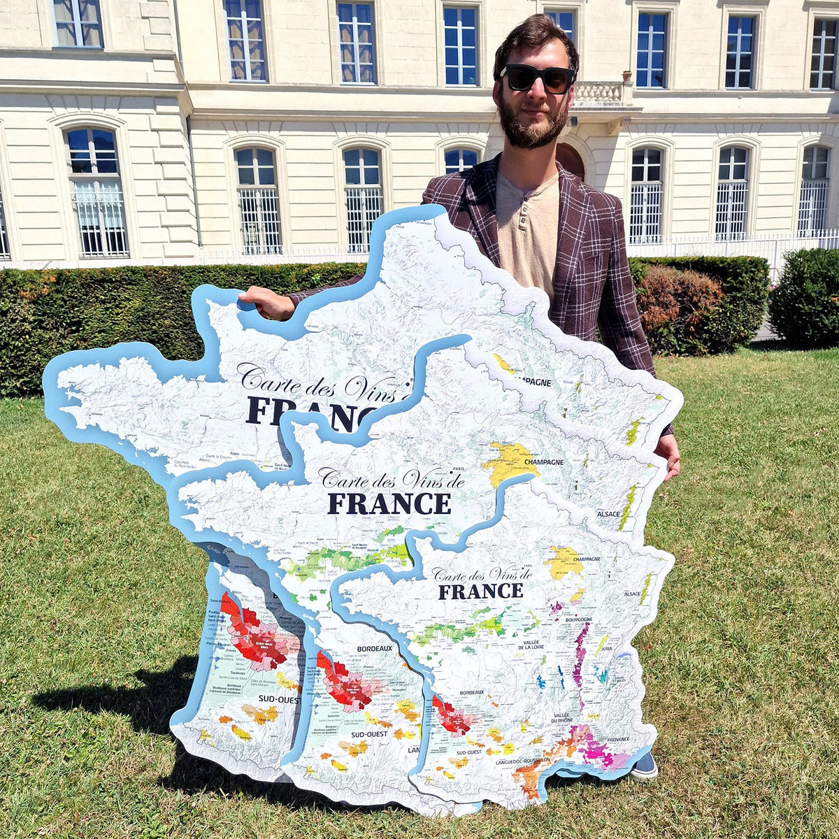 Carte des Vins de France - 85 cm (forme de l'hexagone) - 3 tailles