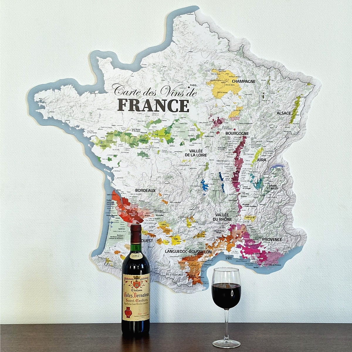 Carte des Vins de France - 85 cm (forme de l'hexagone) - Bouteille