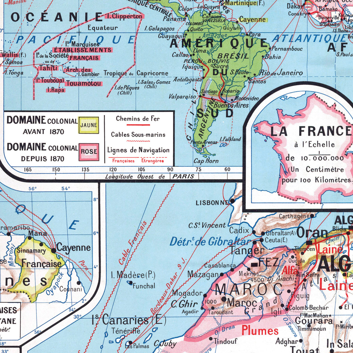 DOMAINE COLONIAL DE FRANCE ET SES PRODUCTIONS dressé par Joseph FOREST en 1911 - 120 x 94 cm (reproduction ancien tableau)