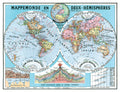 MAPPEMONDE EN DEUX HEMISPHERES par Joseph FOREST  - 130 x 100 cm (reproduction ancienne carte scolaire)
